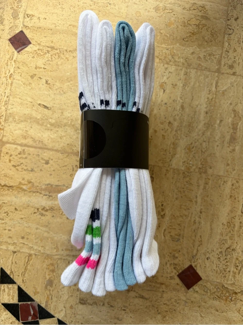 Madden Girl White Crew Socks with Light Blue Bunny Embroidery